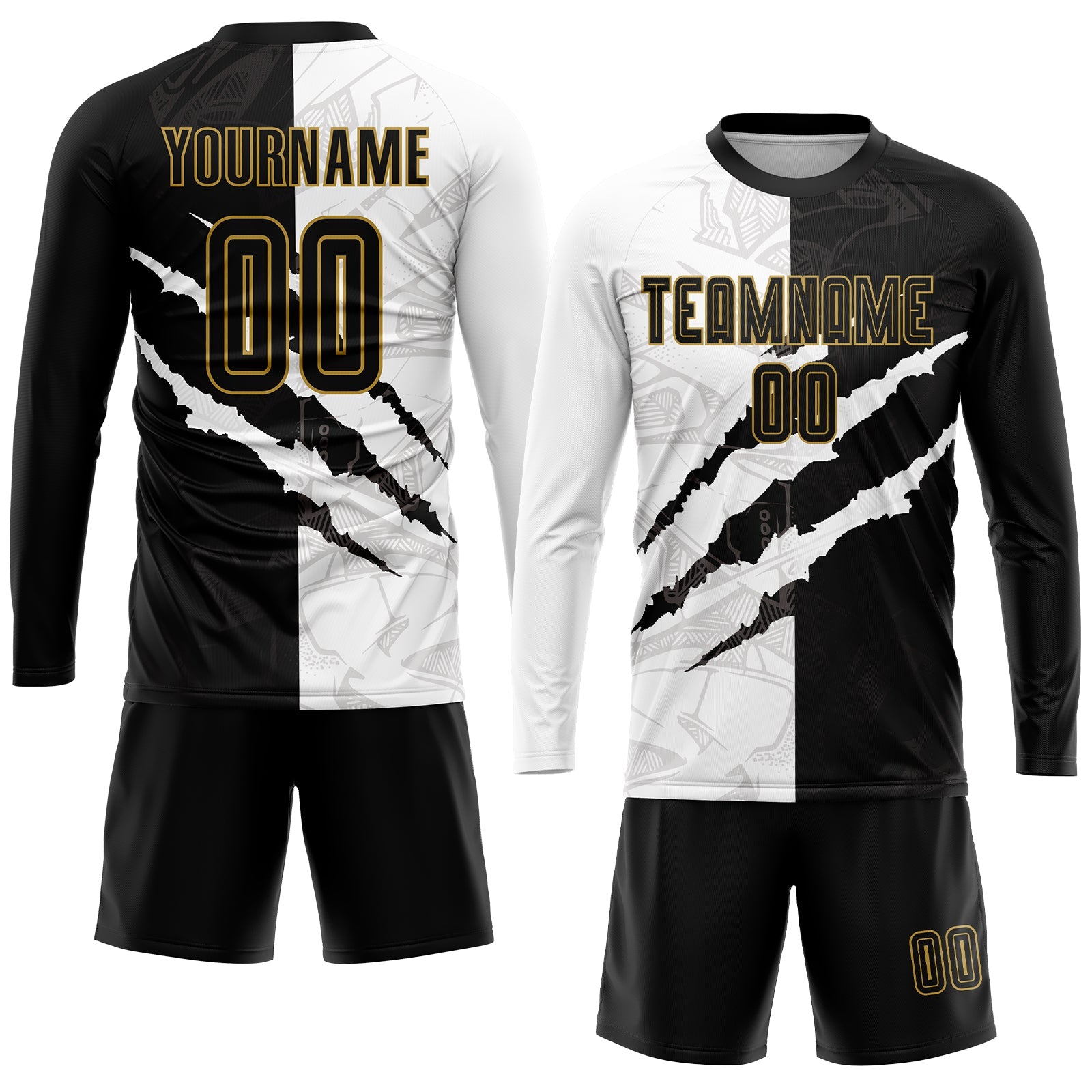 Custom Graffiti Pattern Black-Old Gold Scratch Sublimation Soccer Uniform Jersey - Sky-Custom