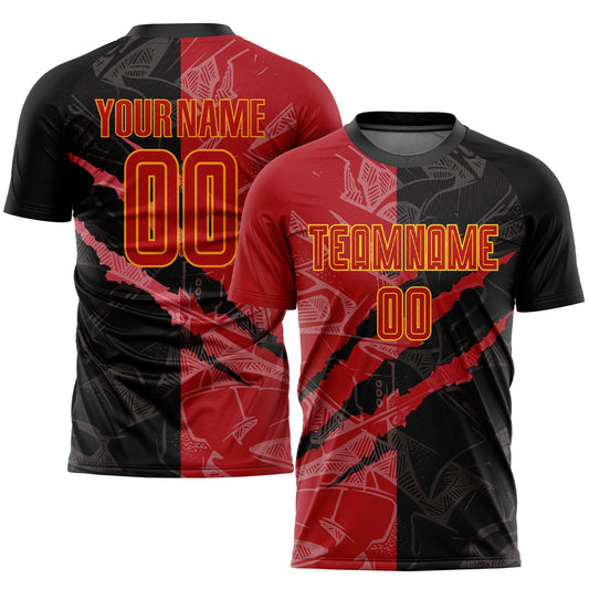 Custom Graffiti Pattern Red-Gold Scratch Sublimation Soccer Uniform Jersey - Sky-Custom