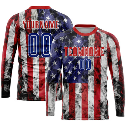 Custom White Royal-Red American Flag Fashion Sublimation Soccer Uniform Jersey - Sky-Custom