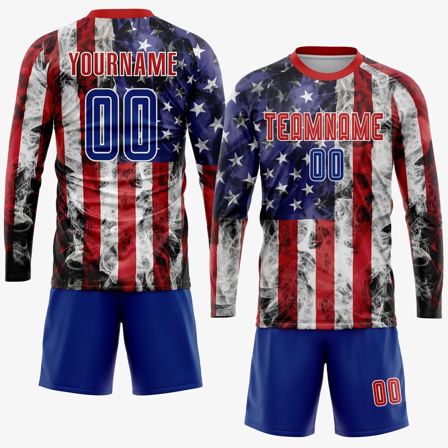 Custom White Royal-Red American Flag Fashion Sublimation Soccer Uniform Jersey - Sky-Custom