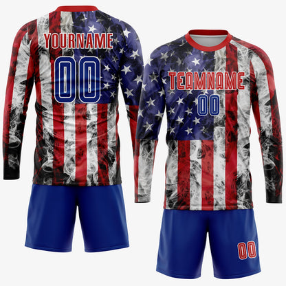 Custom White Royal-Red American Flag Fashion Sublimation Soccer Uniform Jersey - Sky-Custom