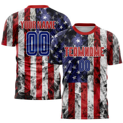 Custom White Royal-Red American Flag Fashion Sublimation Soccer Uniform Jersey - Sky-Custom