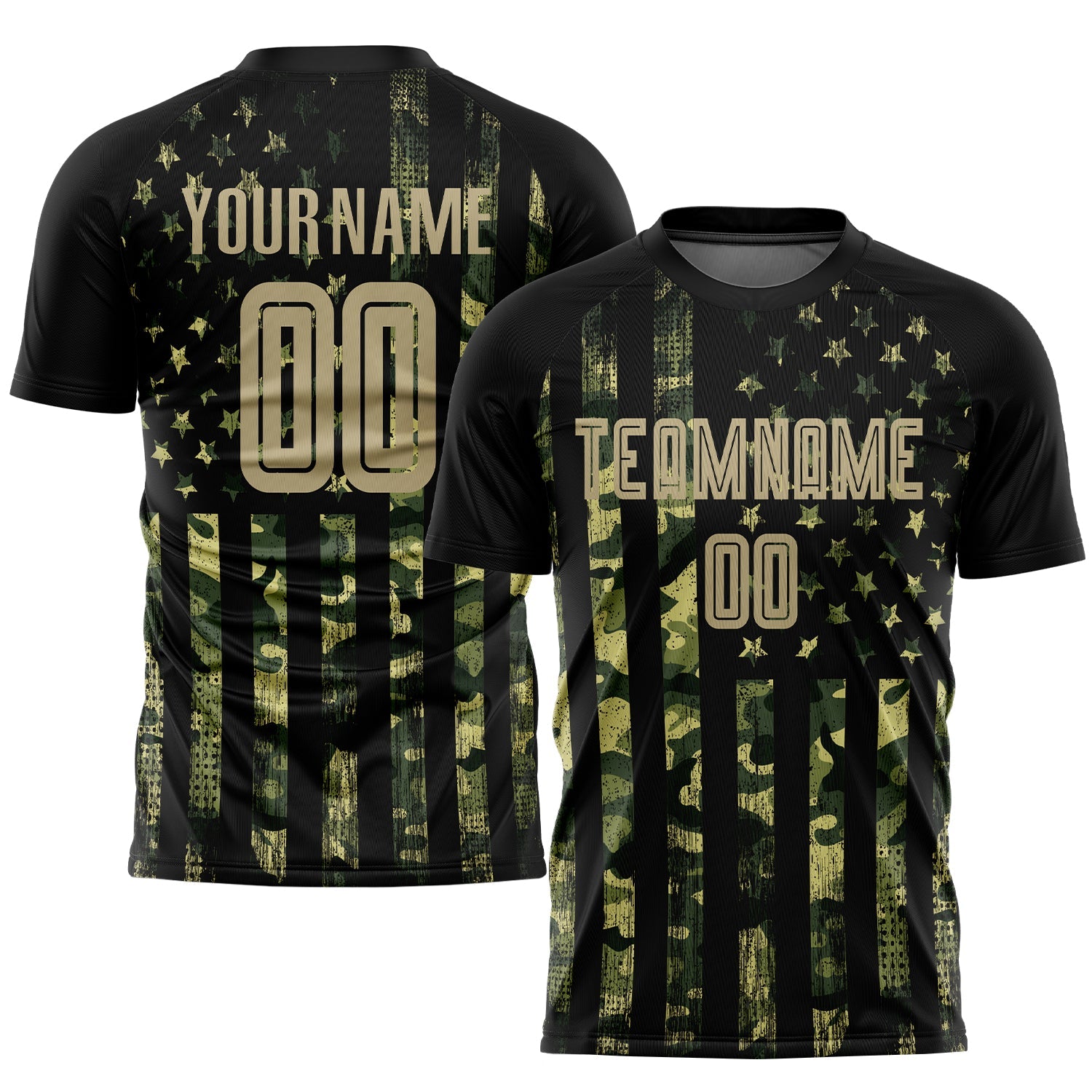 Custom Camo Vegas Gold-Black American Flag Fashion Sublimation Salute To Service Soccer Uniform Jersey - Sky-Custom