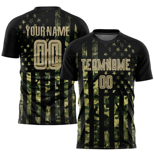 Custom Camo Vegas Gold-Black American Flag Fashion Sublimation Salute To Service Soccer Uniform Jersey - Sky-Custom