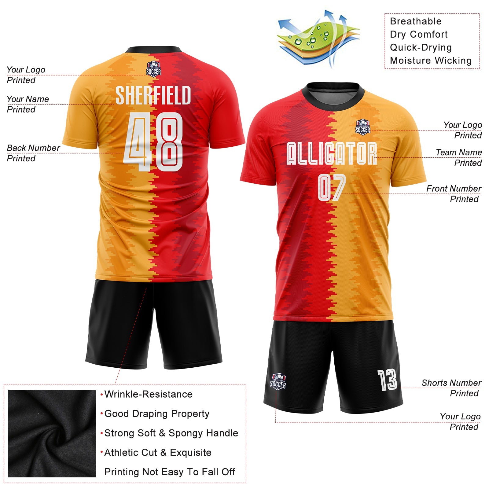Custom Gold White-Black Sublimation Soccer Uniform Jersey - Sky-Custom