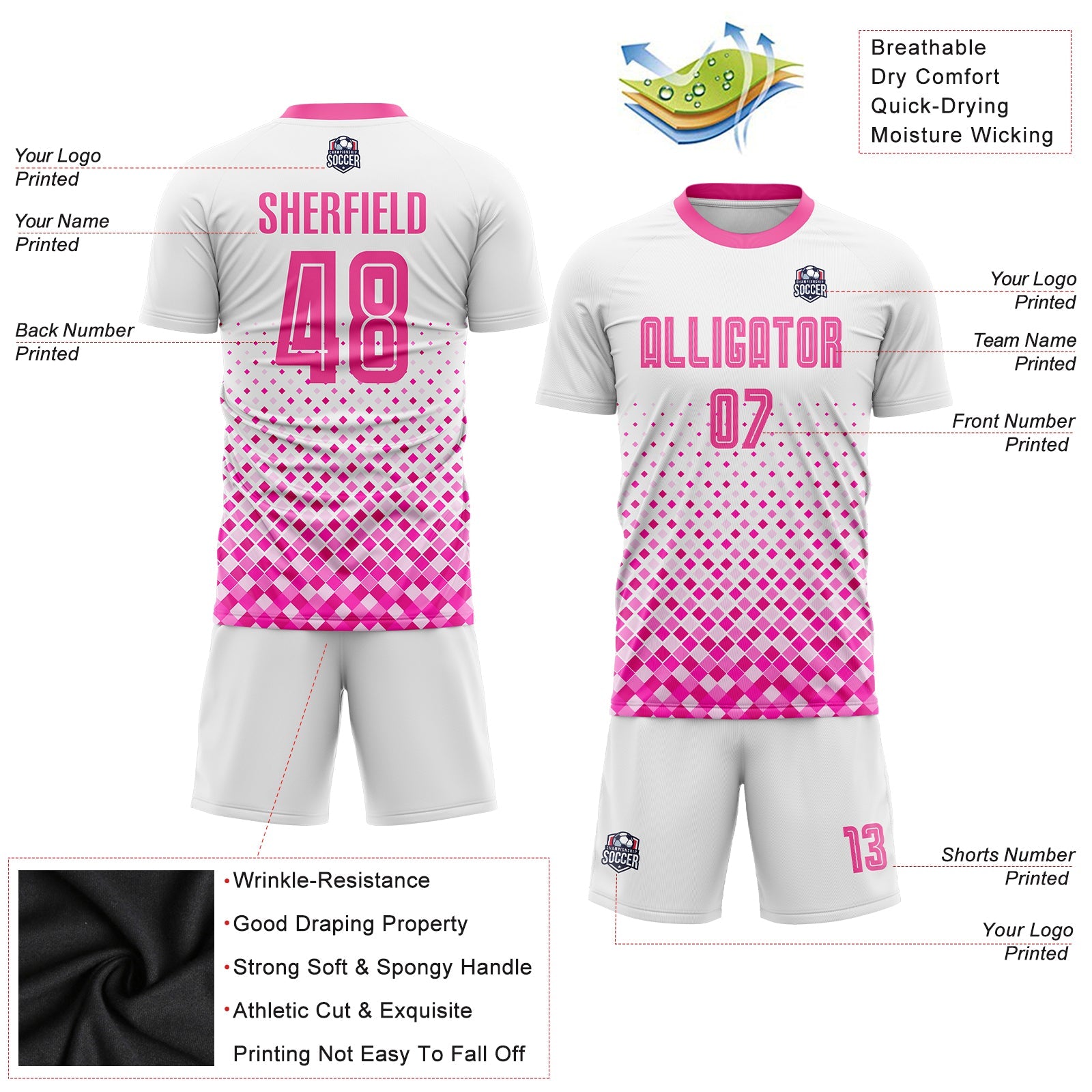 Custom White Pink Sublimation Soccer Uniform Jersey - Sky-Custom