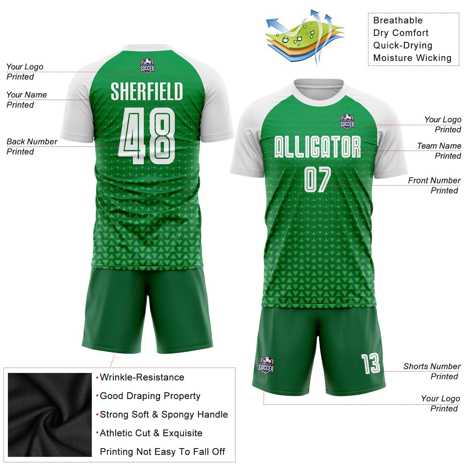 Custom Kelly Green White Sublimation Soccer Uniform Jersey - Sky-Custom
