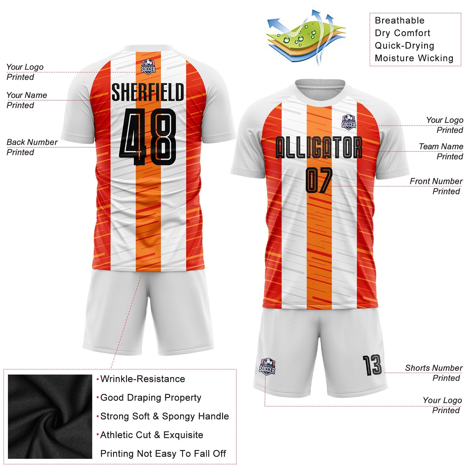 Custom White Black-Orange Sublimation Soccer Uniform Jersey - Sky-Custom