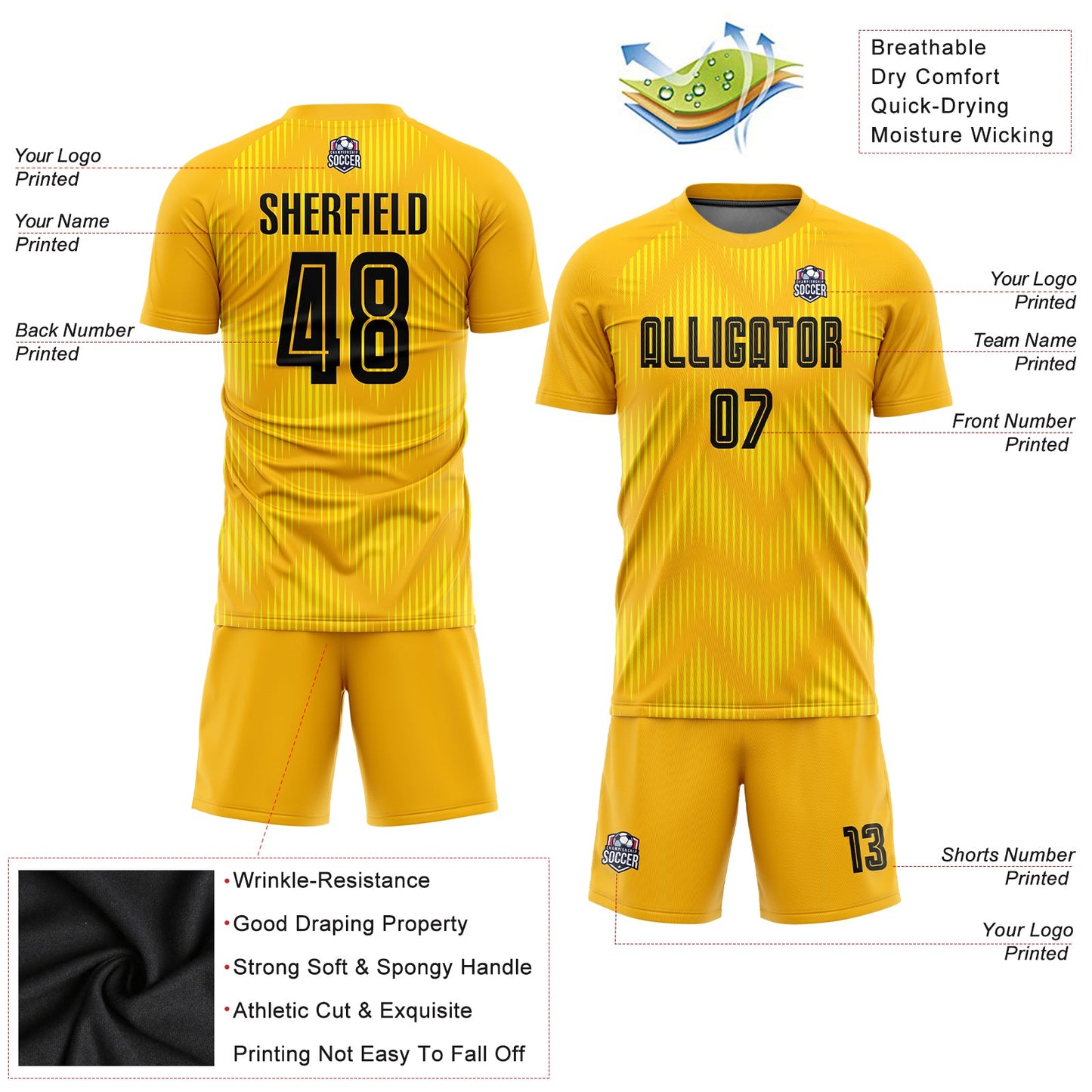 Custom Gold Black Sublimation Soccer Uniform Jersey - Sky-Custom