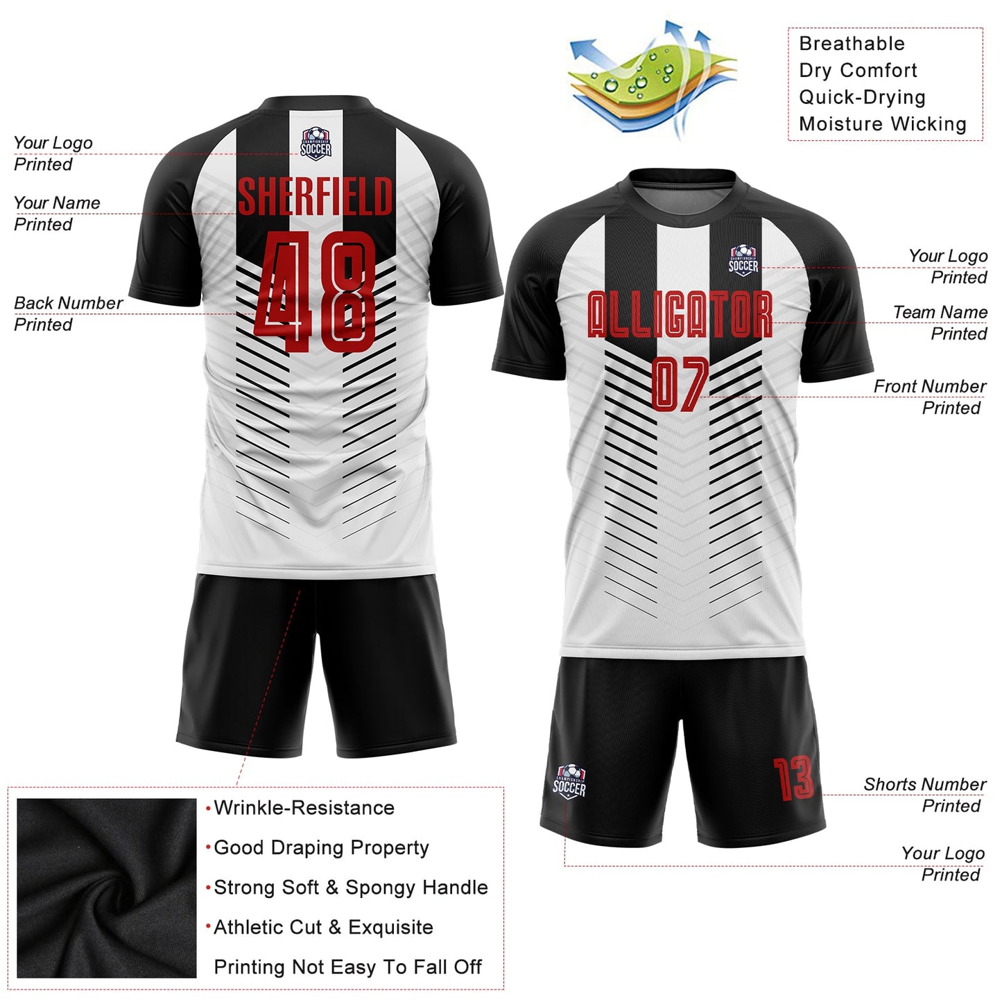 Custom Black Red-White Sublimation Soccer Uniform Jersey - Sky-Custom