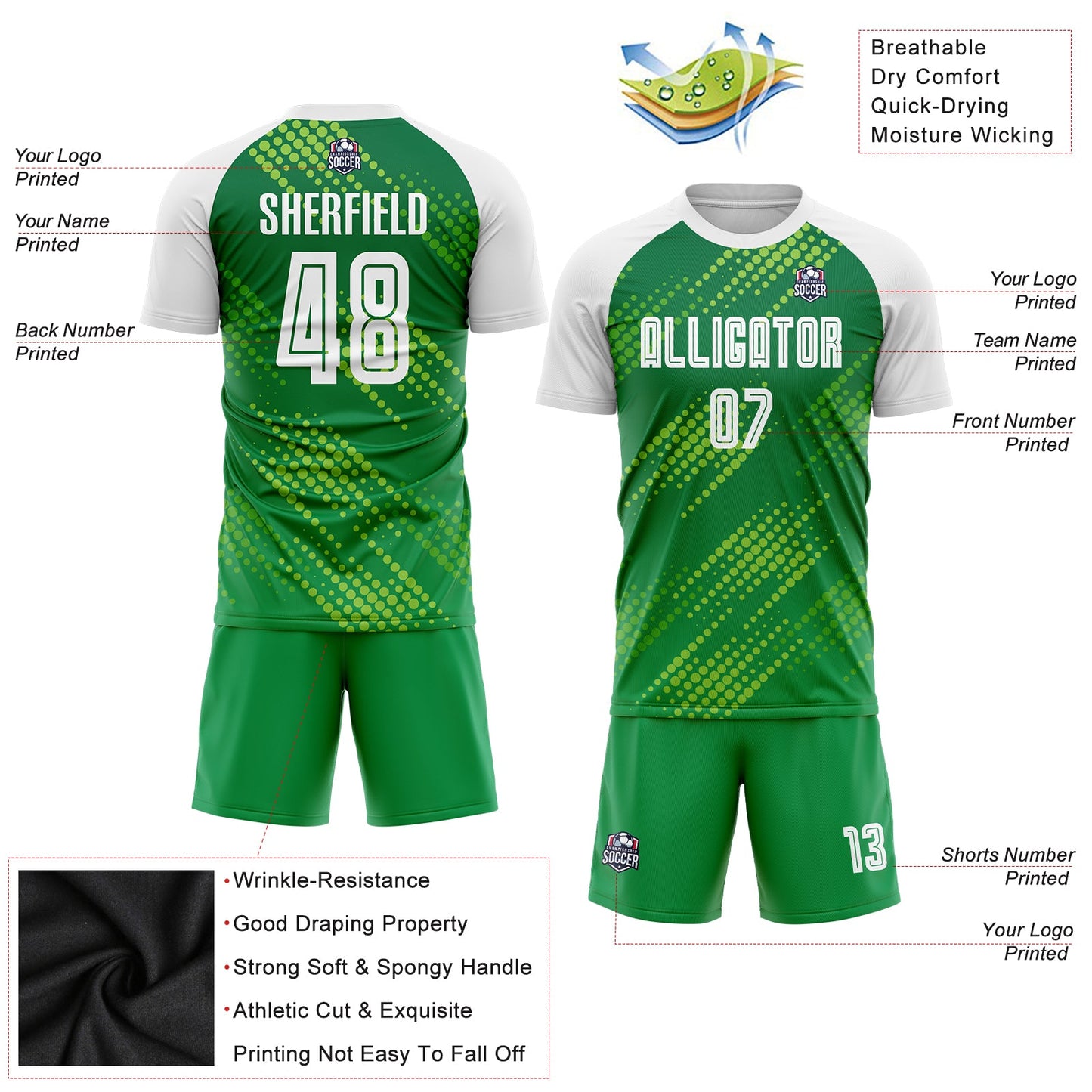 Custom Neon Green White-Kelly Green Sublimation Soccer Uniform Jersey - Sky-Custom