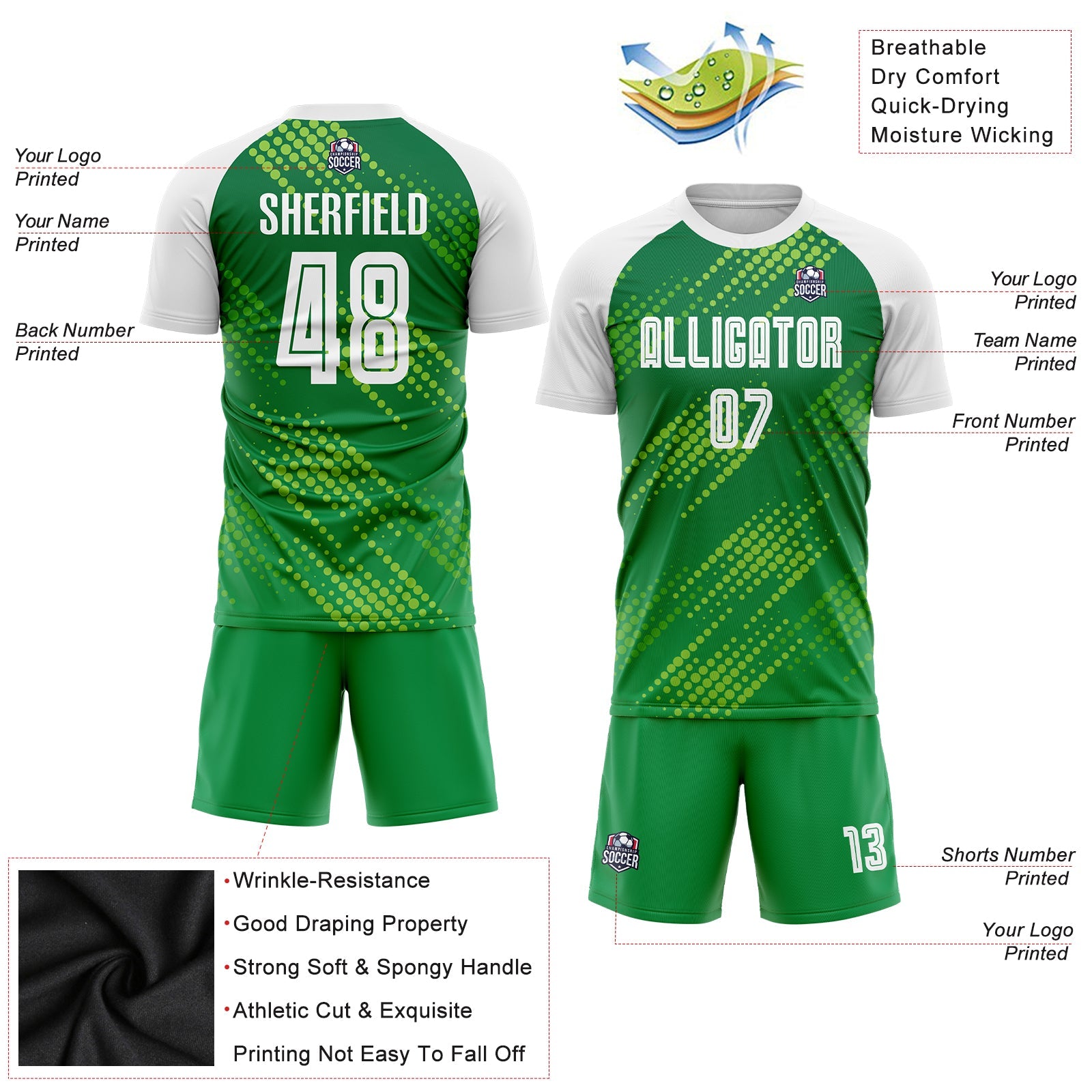 Custom Neon Green White-Kelly Green Sublimation Soccer Uniform Jersey - Sky-Custom