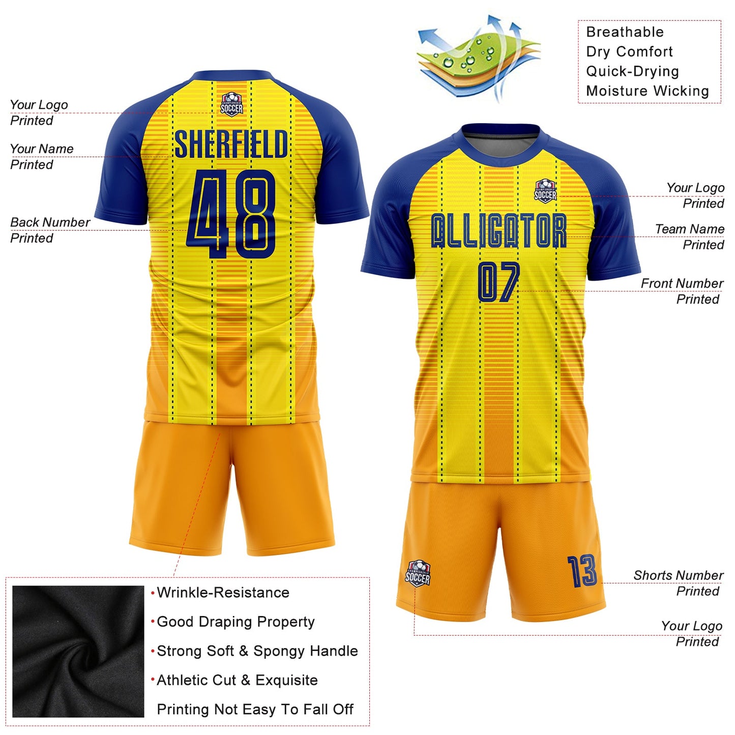 Custom Gold Royal-Orange Sublimation Soccer Uniform Jersey - Sky-Custom