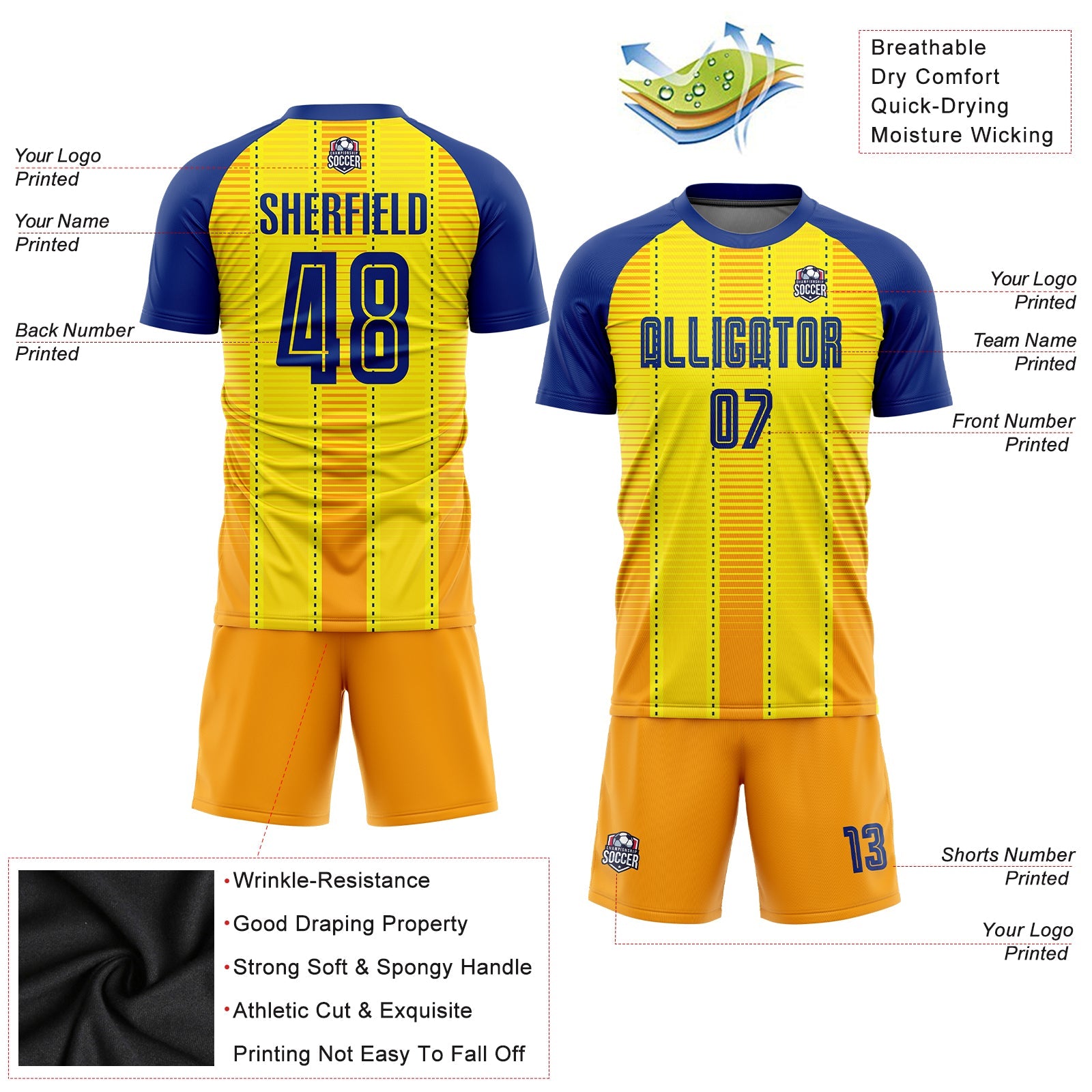 Custom Gold Royal-Orange Sublimation Soccer Uniform Jersey - Sky-Custom