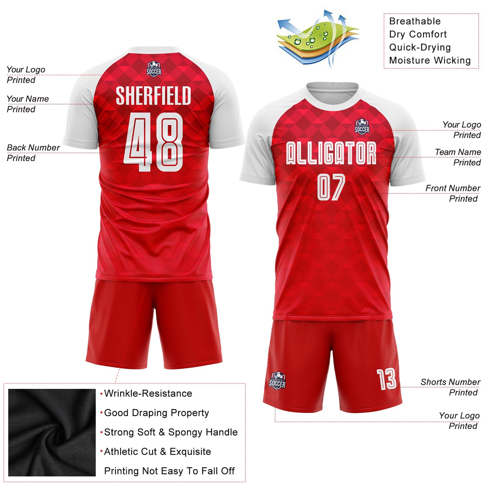 Custom Red White Away Sublimation Soccer Uniform Jersey - Sky-Custom