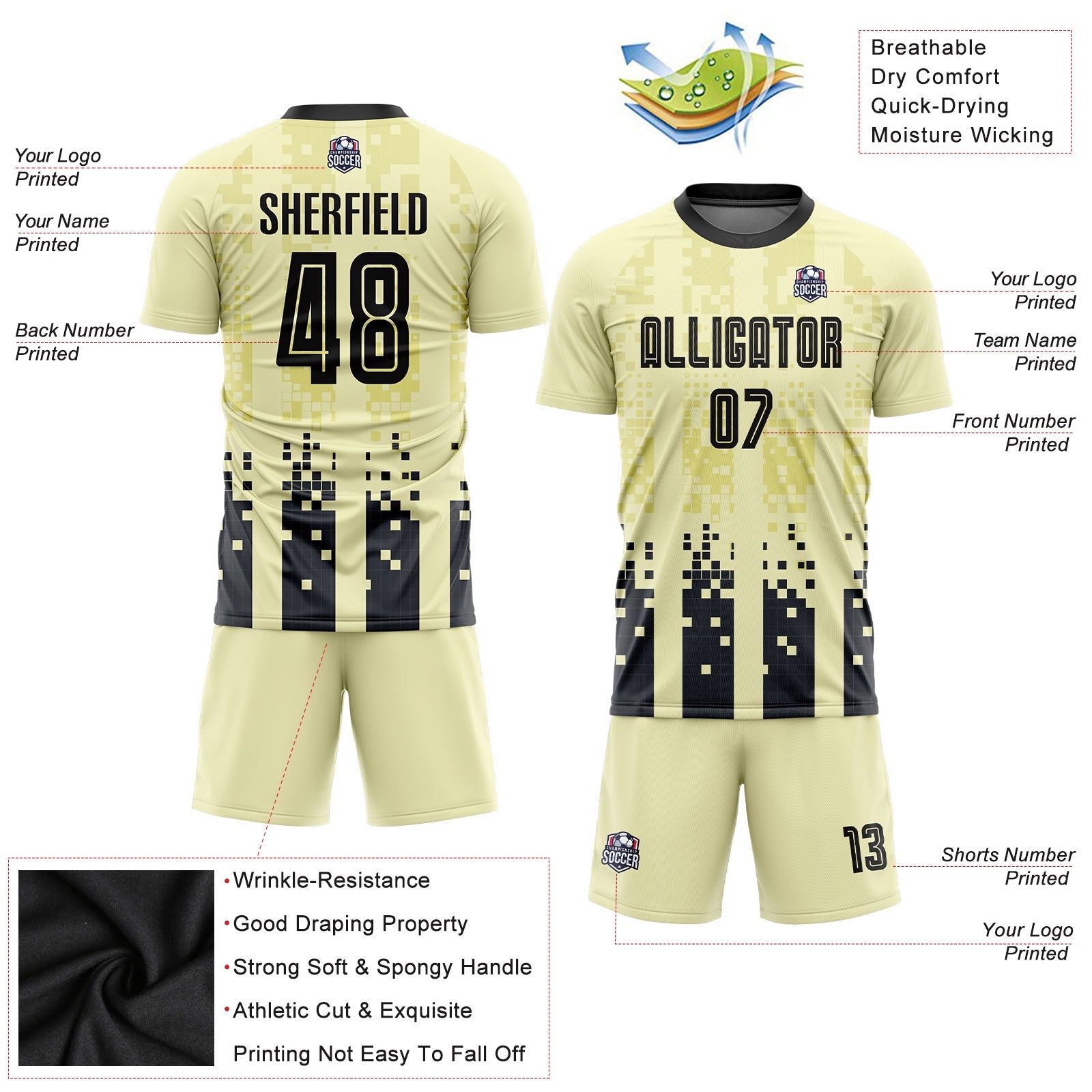 Custom Cream Black Home Sublimation Soccer Uniform Jersey - Sky-Custom