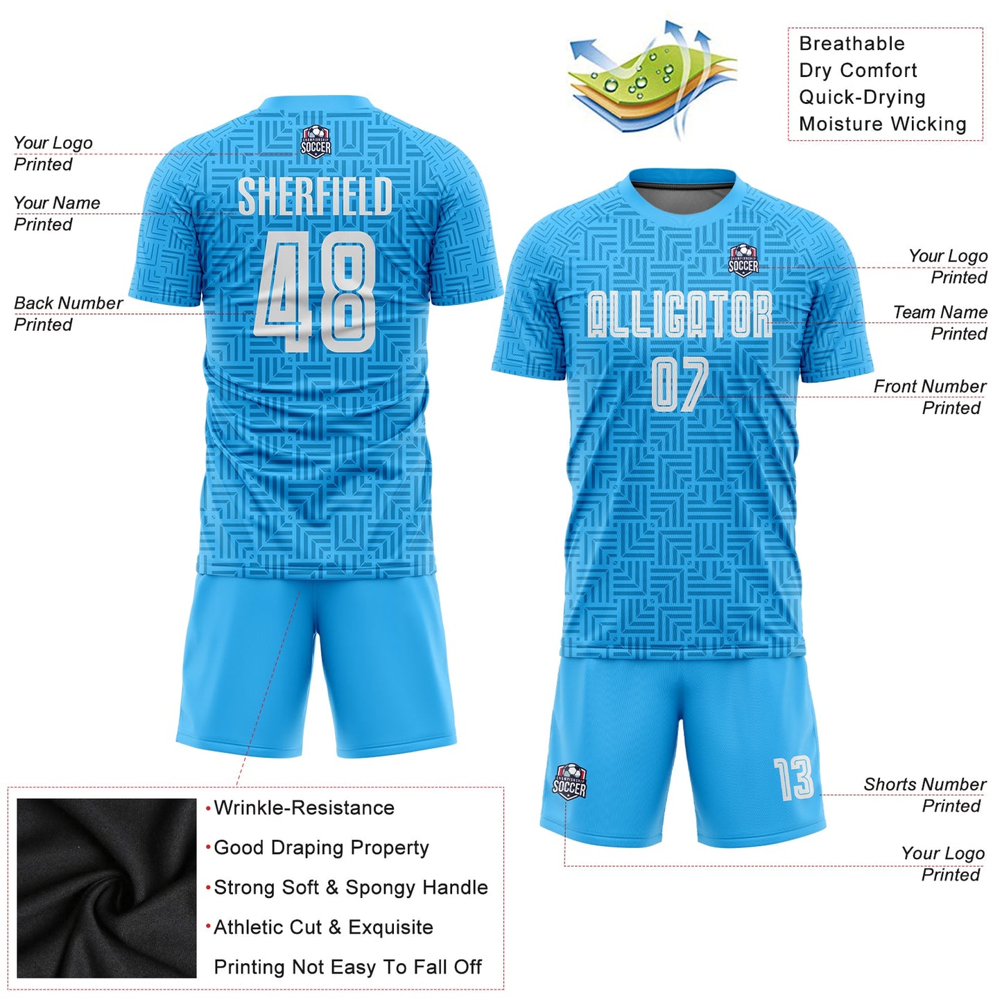 Custom Light Blue White Home Sublimation Soccer Uniform Jersey - Sky-Custom
