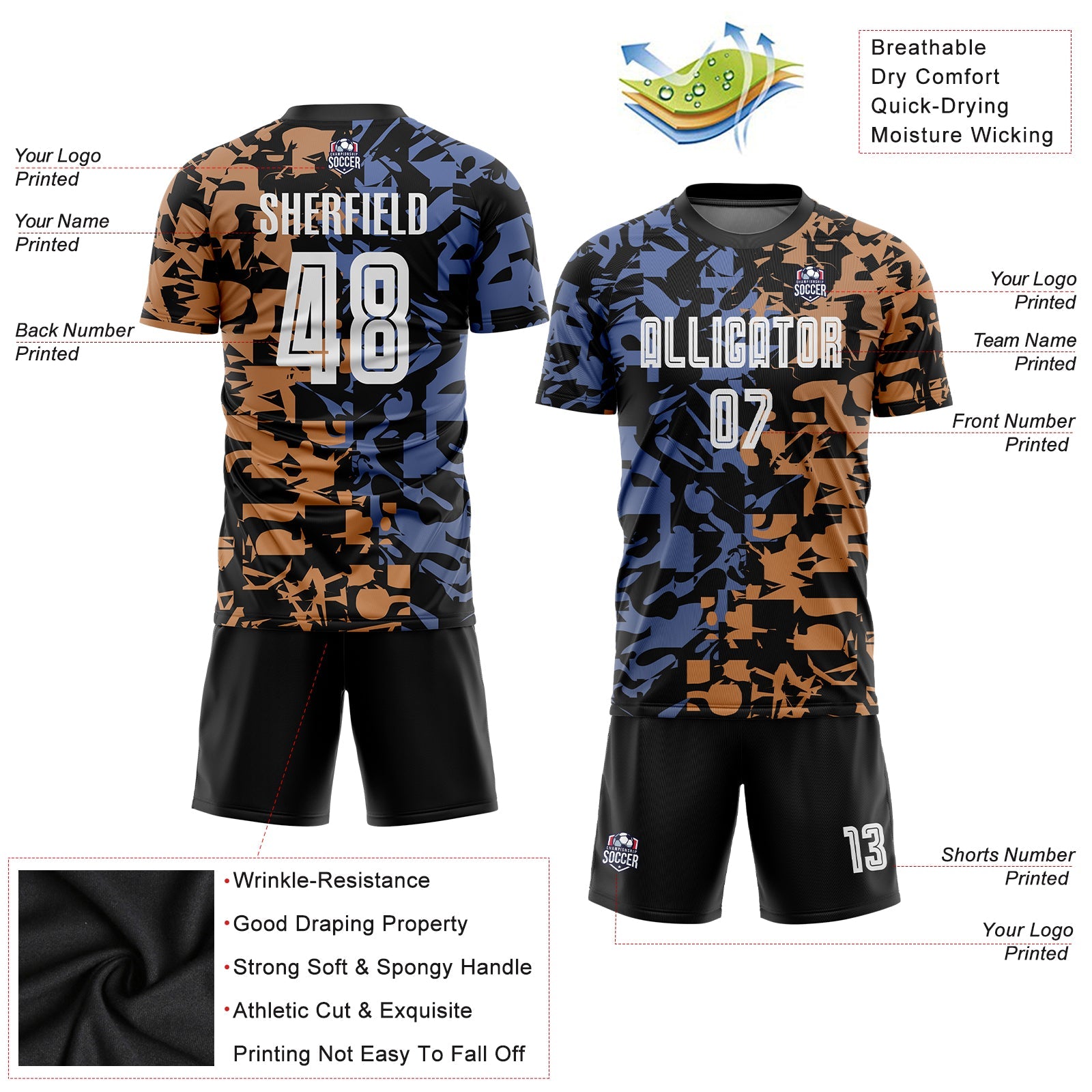 Custom Figure White-Black Third Sublimation Soccer Uniform Jersey - Sky-Custom
