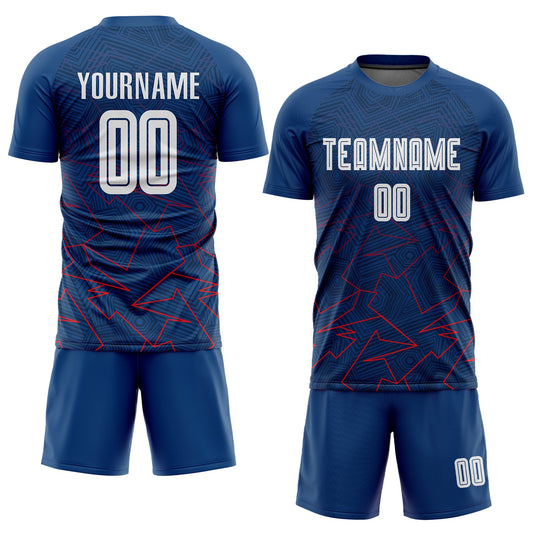 Custom Royal White-Red Away Sublimation Soccer Uniform Jersey - Sky-Custom