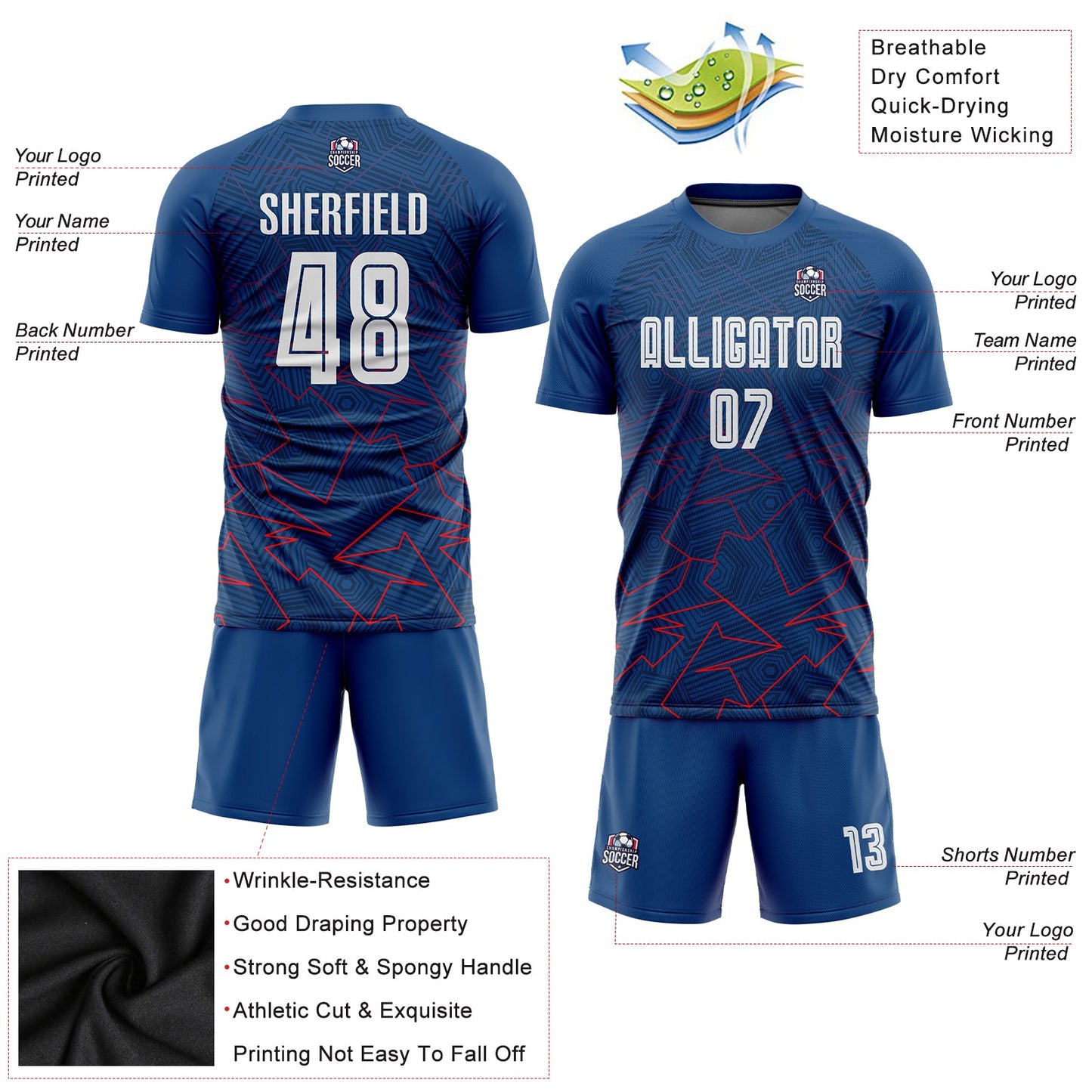 Custom Royal White-Red Away Sublimation Soccer Uniform Jersey - Sky-Custom