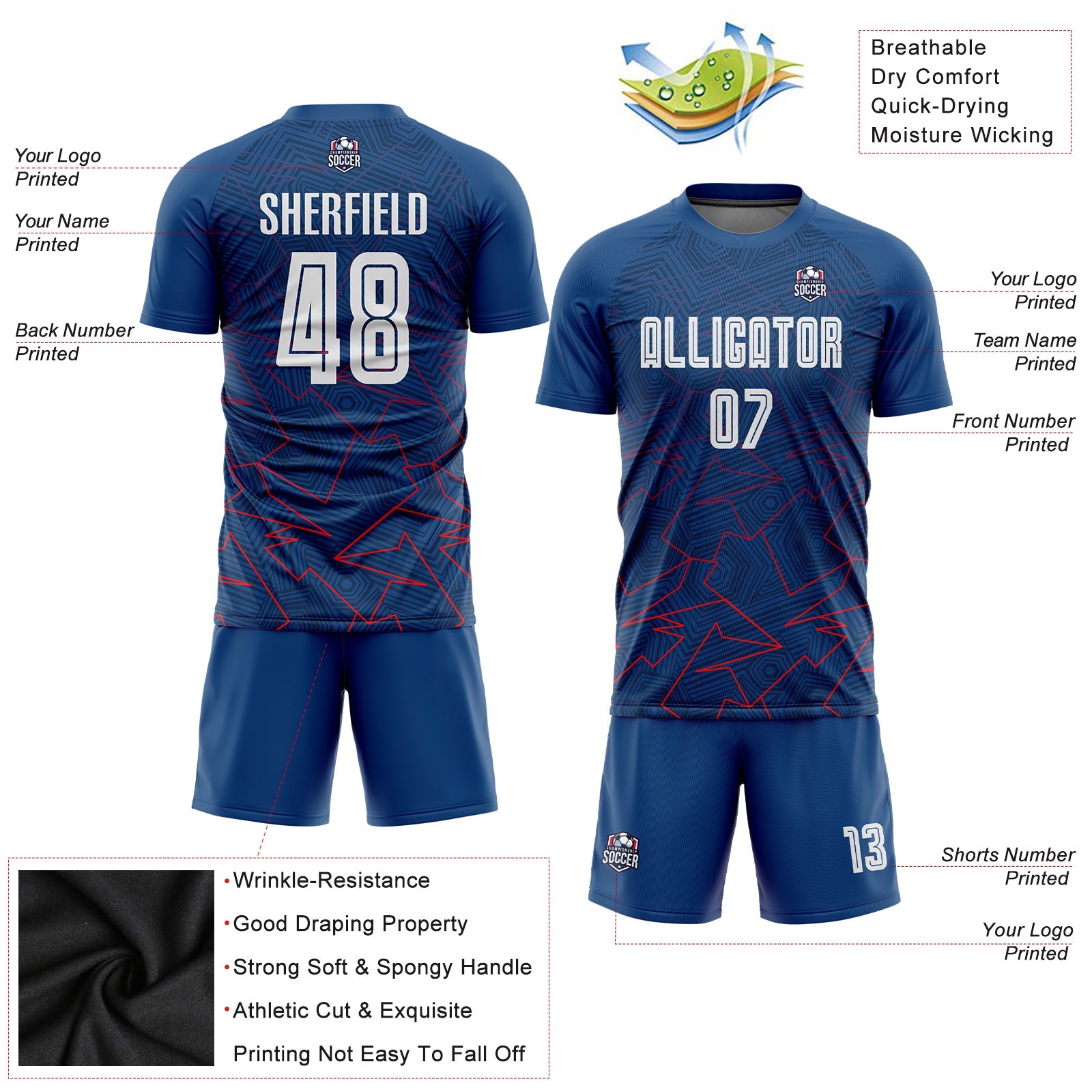 Custom Royal White-Red Away Sublimation Soccer Uniform Jersey - Sky-Custom