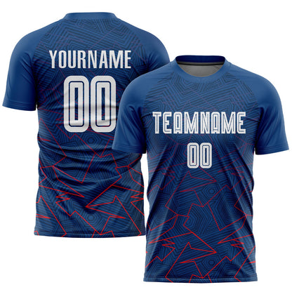 Custom Royal White-Red Away Sublimation Soccer Uniform Jersey - Sky-Custom