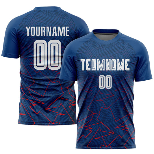 Custom Royal White-Red Away Sublimation Soccer Uniform Jersey - Sky-Custom