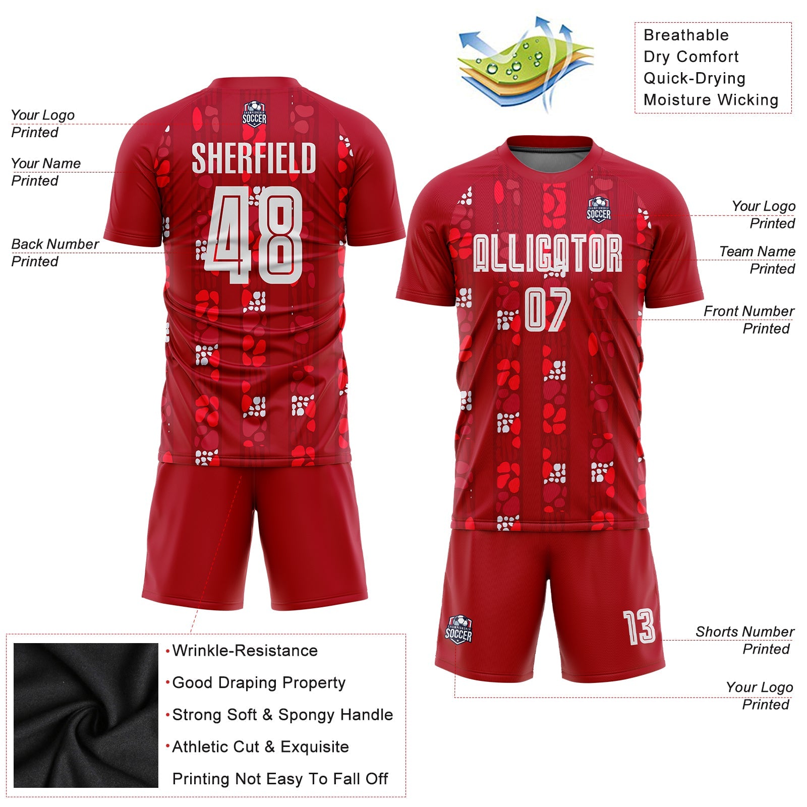 Custom Red White Home Sublimation Soccer Uniform Jersey - Sky-Custom