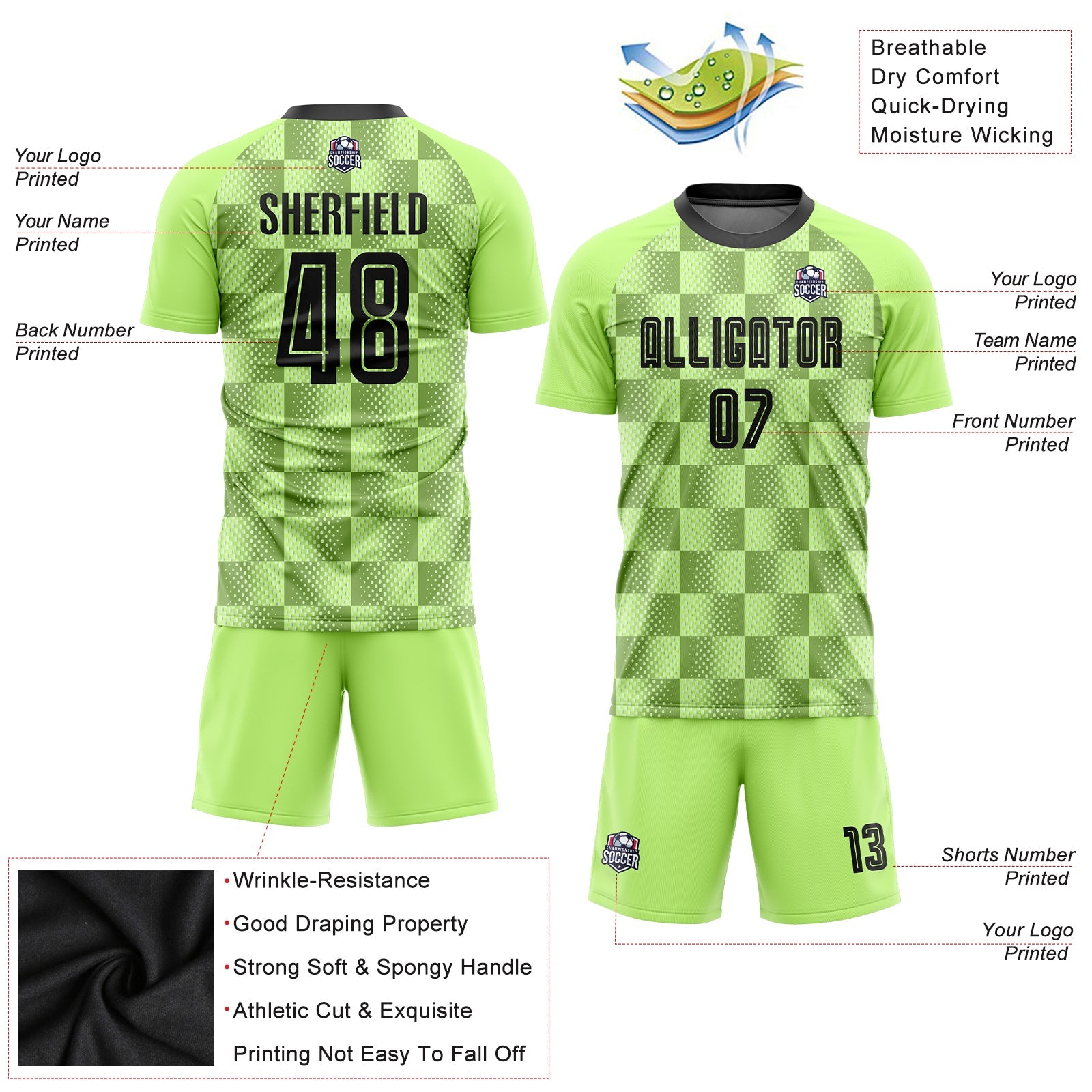 Custom Neon Green Black Third Sublimation Soccer Uniform Jersey - Sky-Custom
