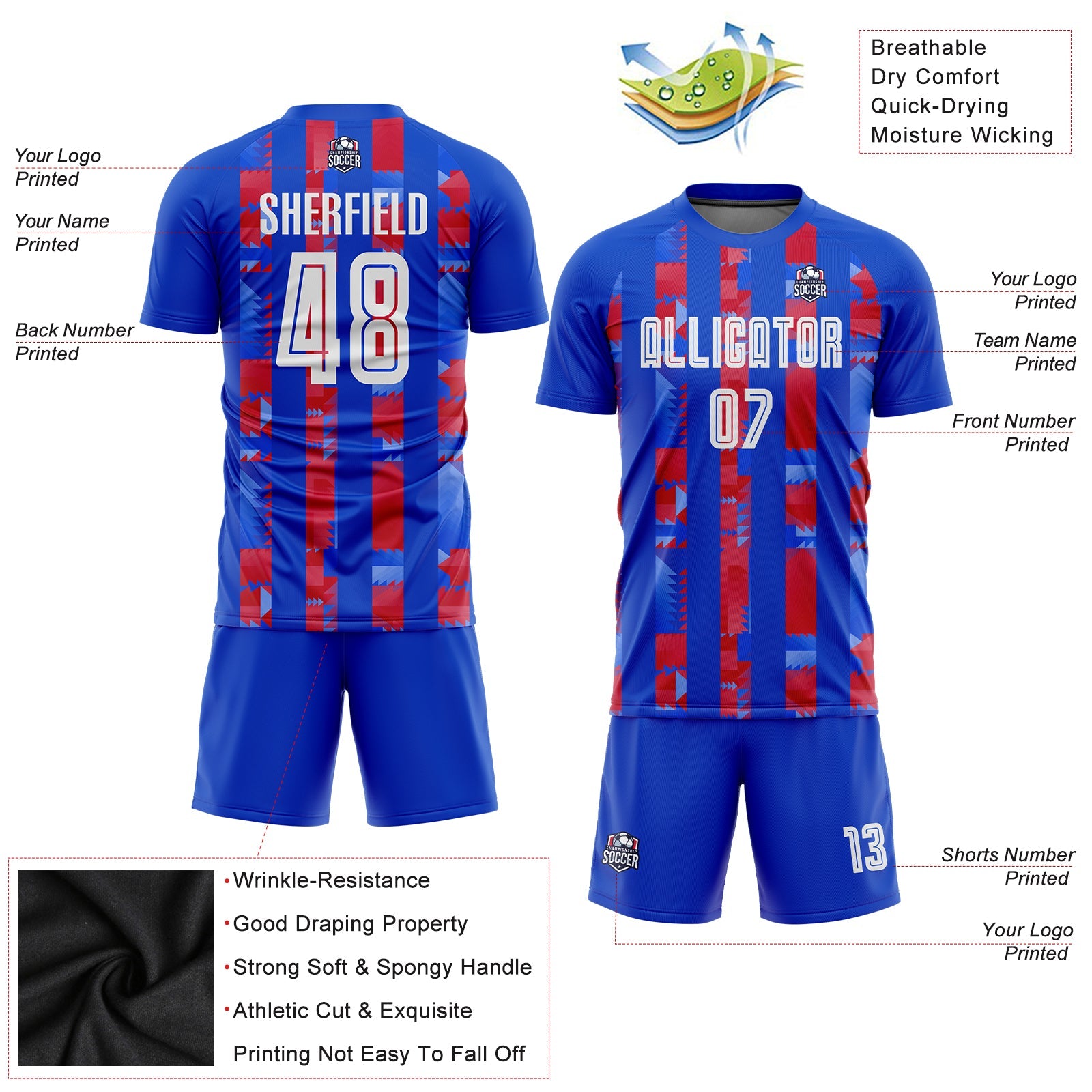Custom Royal White-Red Home Sublimation Soccer Uniform Jersey - Sky-Custom