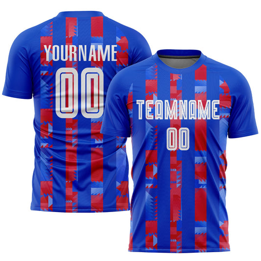 Custom Royal White-Red Home Sublimation Soccer Uniform Jersey - Sky-Custom