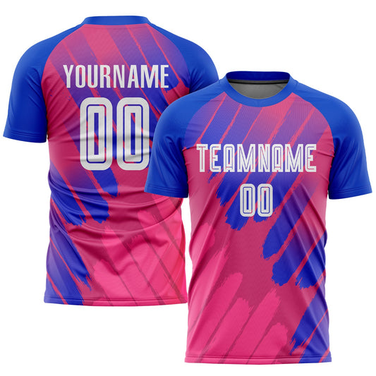 Custom Pink White-Royal Third Sublimation Soccer Uniform Jersey - Sky-Custom