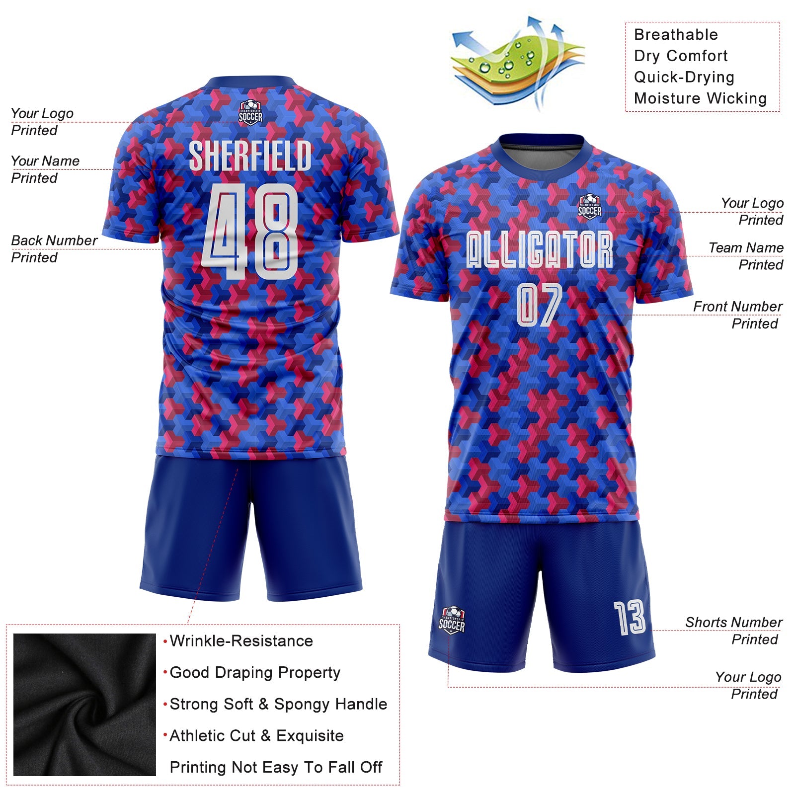 Custom Royal White-Red Home Sublimation Soccer Uniform Jersey - Sky-Custom