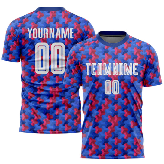 Custom Royal White-Red Home Sublimation Soccer Uniform Jersey - Sky-Custom