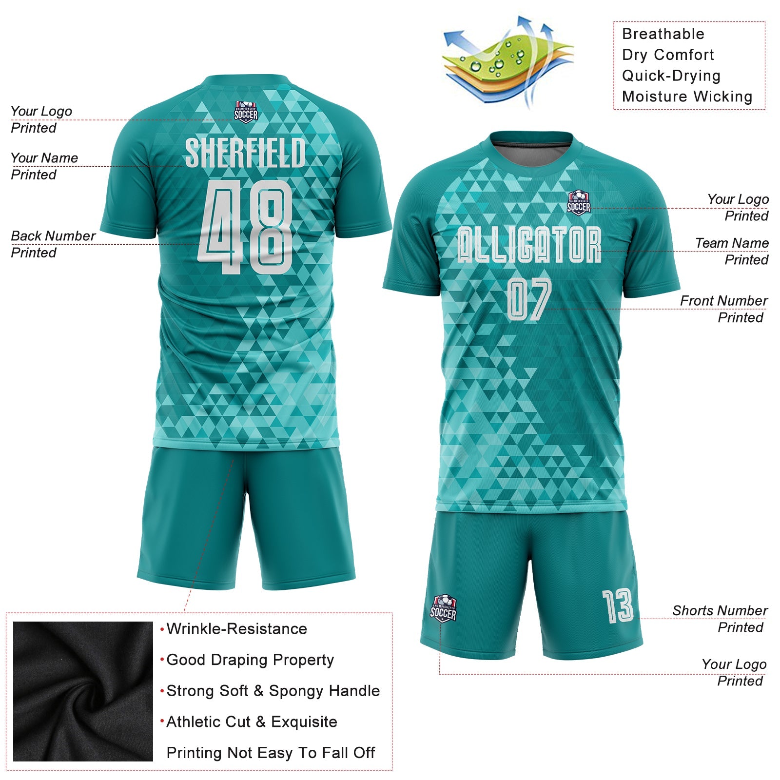 Custom Teal White Third Sublimation Soccer Uniform Jersey - Sky-Custom