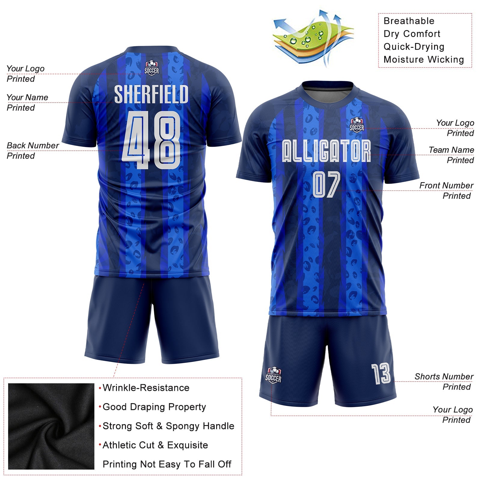 Custom Navy White-Royal Away Sublimation Soccer Uniform Jersey - Sky-Custom