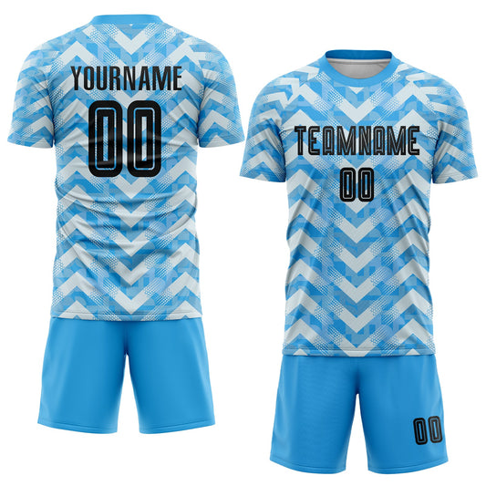 Custom Light Blue Black-White Home Sublimation Soccer Uniform Jersey - Sky-Custom