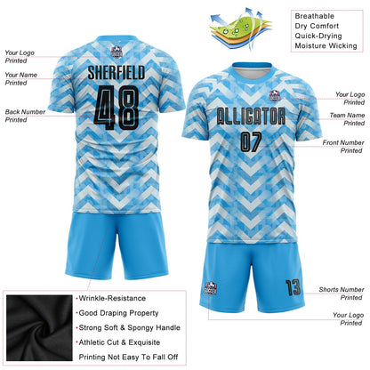 Custom Light Blue Black-White Home Sublimation Soccer Uniform Jersey - Sky-Custom