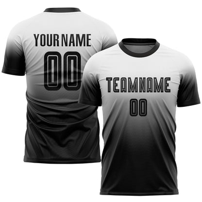 Custom White Black Sublimation Fade Fashion Soccer Uniform Jersey - Sky-Custom