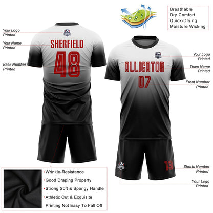 Custom White Red-Black Sublimation Fade Fashion Soccer Uniform Jersey - Sky-Custom