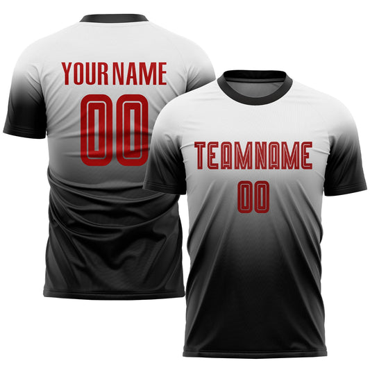 Custom White Red-Black Sublimation Fade Fashion Soccer Uniform Jersey - Sky-Custom