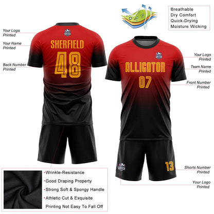 Custom Red Gold-Black Sublimation Fade Fashion Soccer Uniform Jersey - Sky-Custom