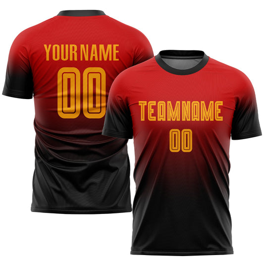 Custom Red Gold-Black Sublimation Fade Fashion Soccer Uniform Jersey - Sky-Custom