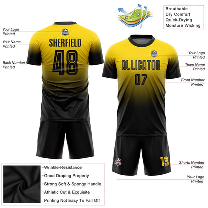 Custom Gold Black Sublimation Fade Fashion Soccer Uniform Jersey - Sky-Custom