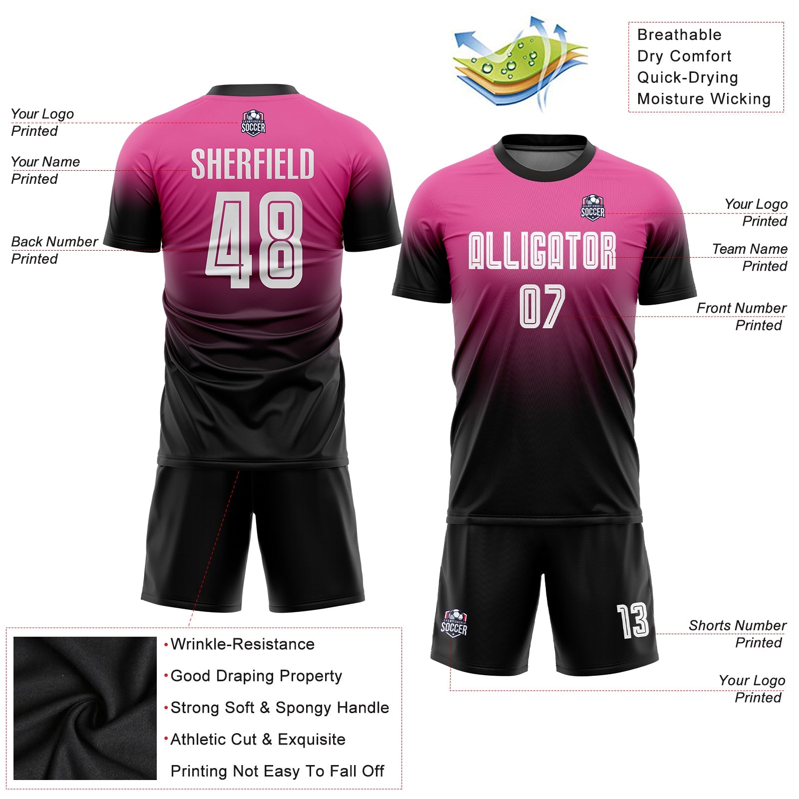 Custom Pink White-Black Sublimation Fade Fashion Soccer Uniform Jersey - Sky-Custom