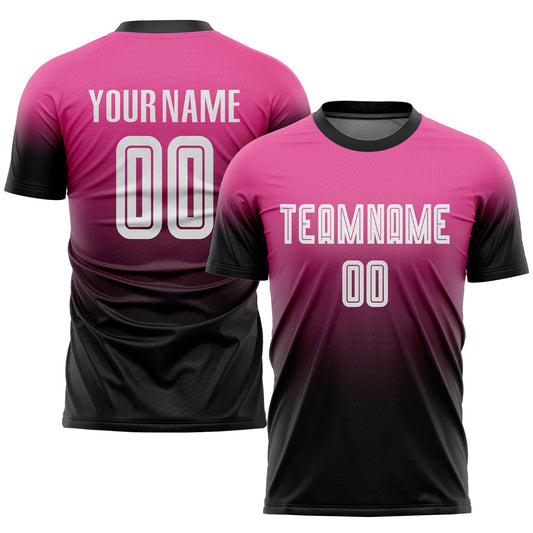 Custom Pink White-Black Sublimation Fade Fashion Soccer Uniform Jersey - Sky-Custom