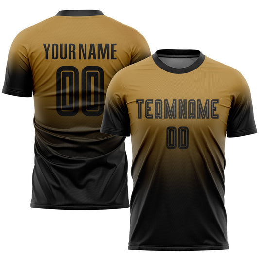 Custom Old Gold Black Sublimation Fade Fashion Soccer Uniform Jersey - Sky-Custom