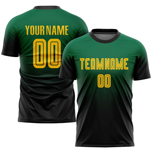Custom Kelly Green Gold-Black Sublimation Fade Fashion Soccer Uniform Jersey - Sky-Custom