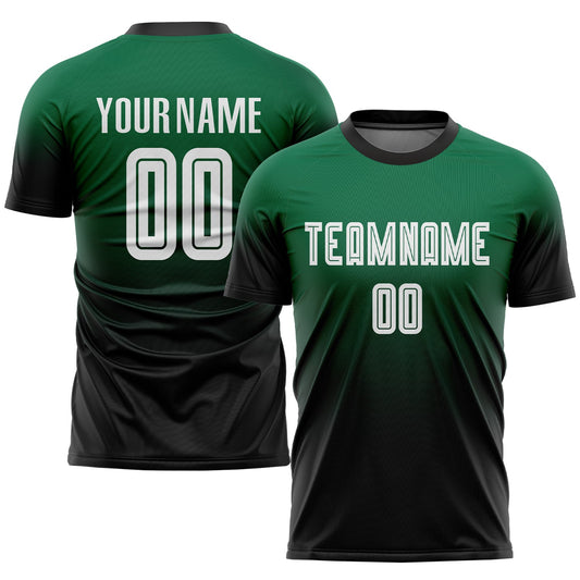 Custom Kelly Green White-Black Sublimation Fade Fashion Soccer Uniform Jersey - Sky-Custom