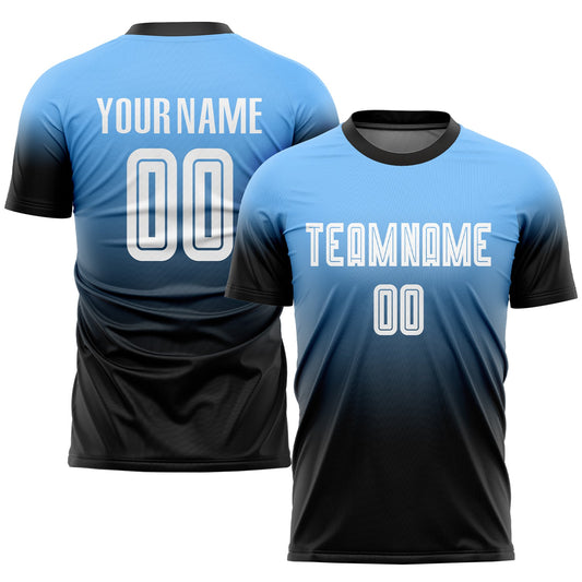 Custom Powder Blue White-Black Sublimation Fade Fashion Soccer Uniform Jersey - Sky-Custom